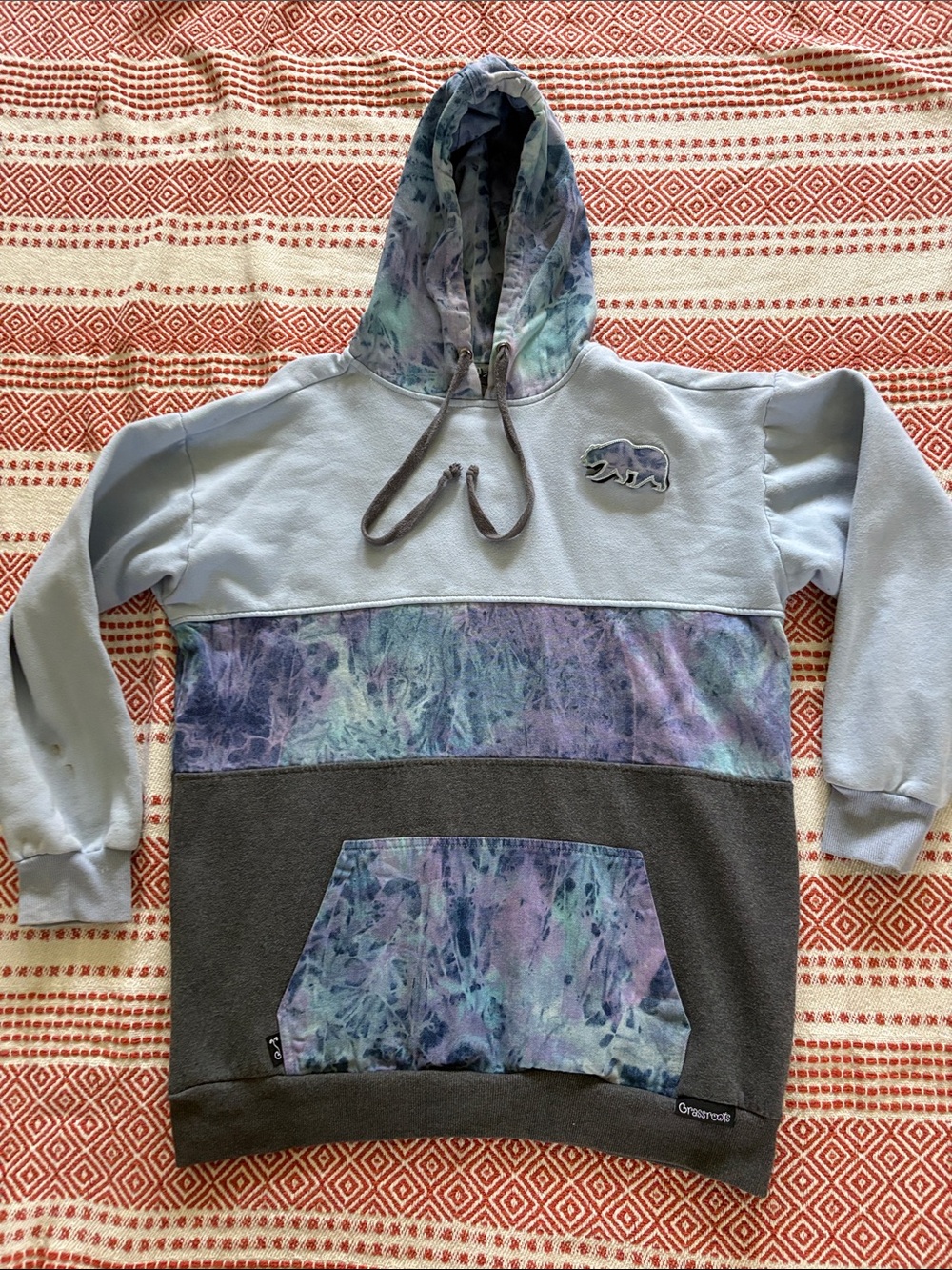 Stash Pockets Grassroots cali Colorblock Tie-Dye Pullover Hoodie Large